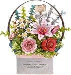 RoboTime 3D dřevěná skládačka Košík s květinami