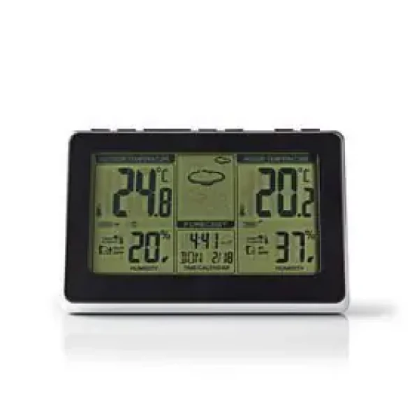 Nedis Meteorologická stanice černá / Vnitřní a Venkovní / Předpověď počasí / Zobrazením času / LCD (WEST400BK)