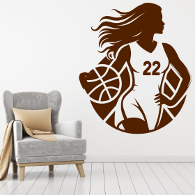 Samolepka Basketbalistka s vlastním číslem Barva: hnědá, Velikost: 60 x 70 cm