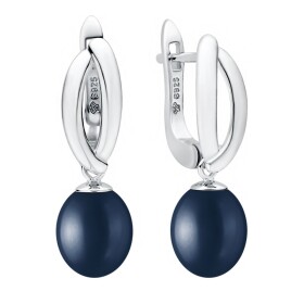 Stříbrné náušnice s černou 8-8.5 mm perlou Natalia, stříbro 925/1000, Černá