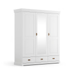 Massivo.cz Šatní skříň 3D Toskania se zrcadlem a zásuvkami, bílá, masiv, borovice