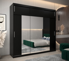 Šatní skříň Abi T2 s nástavcem Barva korpusu: Černá, Rozměry: 250 cm, Dveře: Černá