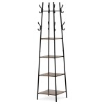 Věšák se 4 policemi, dekor staré dřevo, MDF, černý lak