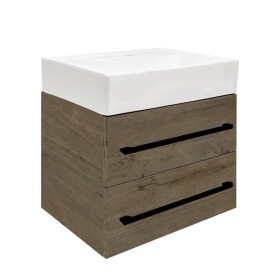 Koupelnová skříňka s umyvadlem a černou úchytkou SAT Cube Way 60x53x46 cm dub Wellington mat CUBE46C602DWSATCWL CUBE46C602DWSATCWL