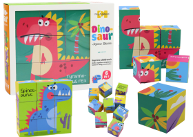 Mamido Edukační puzzle 6v1 skládačka kostky 6 obrázků dinosauři 9 dílů