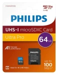 Philips microSDXC 64 GB + adaptér / Paměťová karta / Class 10 / UHS-I U3 / V30 (FM64MP65B/00)