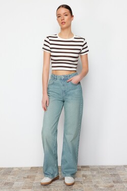 Trendyol Blue Pale Effect Vintage džíny vysokým pasem širokými nohavicemi