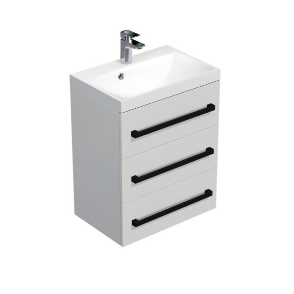 Koupelnová skříňka s černou úchytkou a umyvadlem SAT Cube Way 60x76,5x40 cm bílá lesk lesk/mat CUBE2C603BL CUBE2C603BL