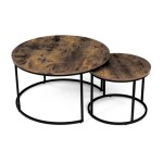 Set 2 ks stolků, MDF deska, dekor staré dřevo, kovová podnož, černý lak