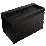 CERANO - Koupelnová skříňka Carole - černá matná + umyvadlo z lit. mramoru Vita - černá matná - s otvorem - 100x58x46 CER-669052