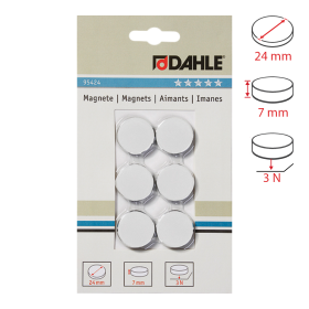 Dahle magnet plánovací, Ø 24 mm, 3 N, 6 ks, bílé