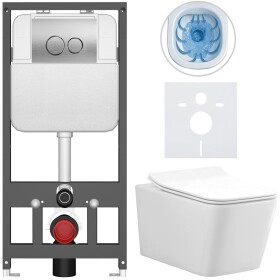 CERANO - Kompletní WC set Basic/Forte - bílá lesklá - WC tlačítko Dualo/Stříbrná - závěsné - předstěnová instalace - 51x36 CER-8050BD86118