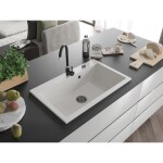 MEXEN/S - Elix granitový dřez 1-miska 800 x 500 mm, bílá, sifon černá 6527801005-20-B