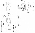 DURAVIT - ME by Starck Pisoár, horní přívod vody, Rimless, s WonderGliss, alpská bílá 28153000001