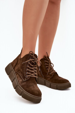 Semišové Nízké Dámské Kotníky Na Platformě Big Star SS274595 Hnědé 36