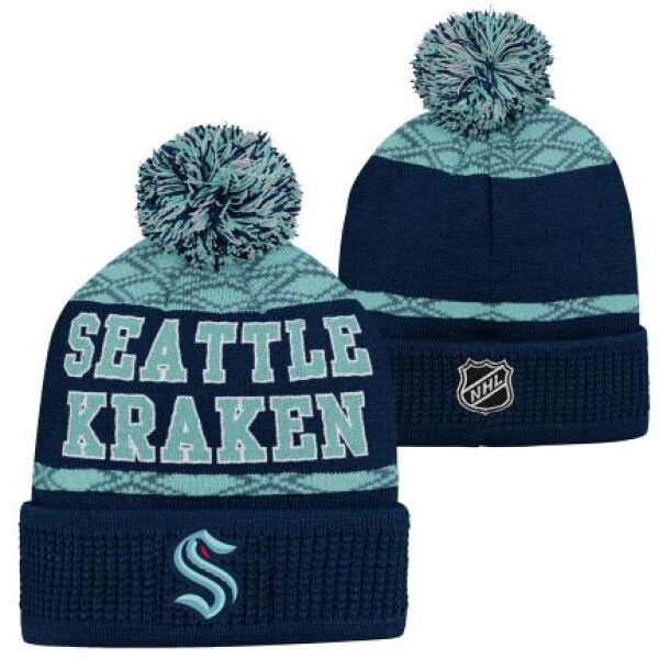 Outerstuff Dětská zimní čepice Seattle Kraken NHL Puck Pattern Cuffed Pom