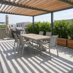 Stůl zahradní 180x100x75, deska polywood v dekoru světlého dubu, hliníková konstrukce, béžová barva