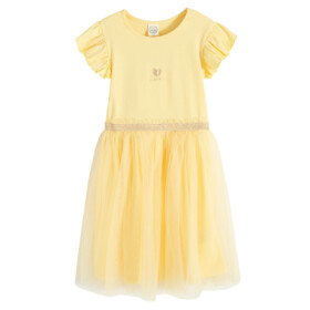 Šaty s krátkým rukávem a tylovou sukní -žluté - 98 YELLOW