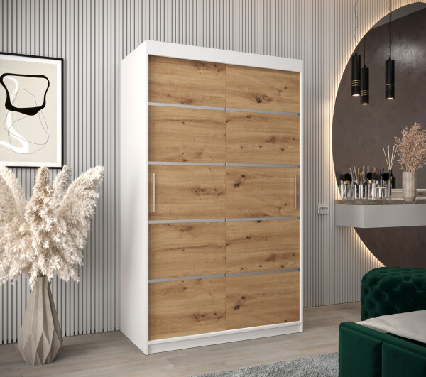 Šatní skříň Abi V1 Barva korpusu: Bílá, Rozměry: 120 cm, Dveře: Dub artisan