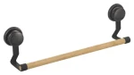 MSV MEGA VENTOUSES nástěnný držák na ručníky s přísavkami černý / ocel / bambus / 43,5 cm
