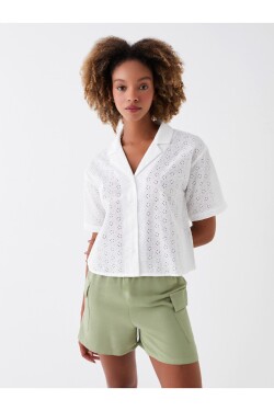 LC Waikiki Self Patterned Short Sleeve Crop Brode Women's Shirt