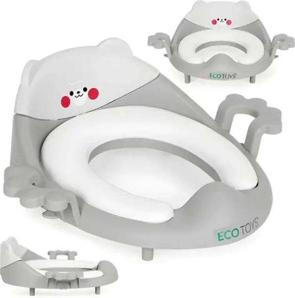 ECOTOYS Záchodové prkénko pro děti šedé / Nástavec na WC / protiskluzové / madla (PP104 GREY)