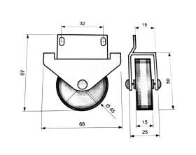 NábytekProNás Kolečko (komplet) 68 x 67 x 25 mm - plast VELIKOST BALENÍ: 1 ks