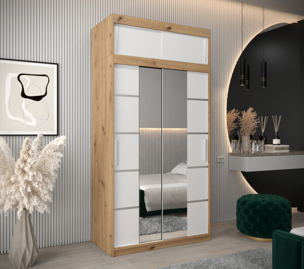 Šatní skříň Abi V4 s nástavcem Barva korpusu: Dub artisan, Rozměry: 120 cm, Dveře: Bílá