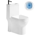 CERANO WC set kombi s umývátkem Hygisink, Rimless + UF sedátko - spodní/zadní odpad - bílá lesklá + baterie Tiziana nízká - černá matná - 71,5x36 cm