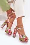 Vzory Sandály Na Podpatku A Platformě Růžovo-Zelené Slaria 40