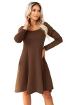 574-2 IVANA pohodlné trapézové šaty s výstřihem a dlouhými rukávy - čokoládové XL