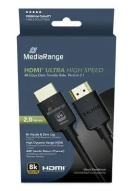 MediaRange HDMI 2m černá / Kabel HDMI / HDMI 2.1 / 48 Gbps / 8K / 144 Hz / Ethernet (MRCS220)