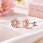 Náušnice Sakura s meruňkově růžovými lístky - stříbro 925/1000, Stříbrná