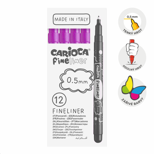 Carioca Fineliner, 0,5 mm, krabička, 12 ks, fialový
