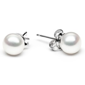 Náušnice s bílou 6,5-7 mm říční perlou Phoebe, stříbro 925/1000, Bílá
