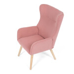 Křeslo, potah růžová manšestrová látka, dřevěné nohy, masiv kaučukovník