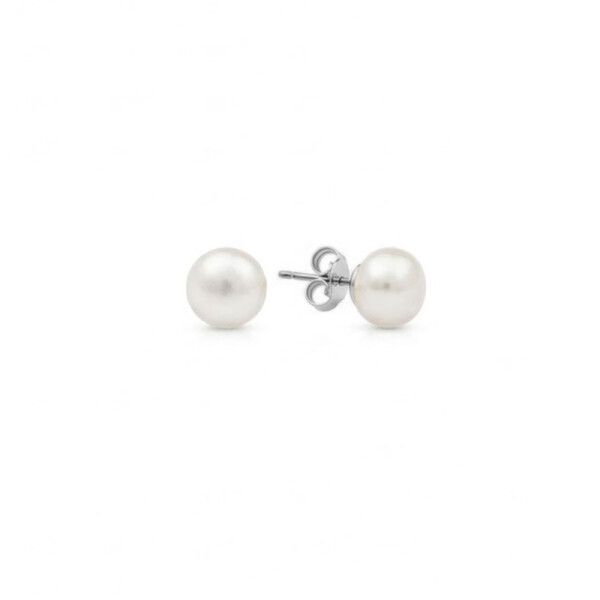 Náušnice s bílou perlou Cinzia - 6 mm, chirurgická ocel, Stříbrná Bílá