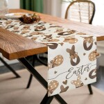 DumDekorace Velikonoční lněný ubrus - běhoun 180 x 33 cm Velikonoční vajíčka / kraslice