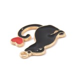 Kovový přívěsek - Kočka se srdcem - černá - 25 × 20 × 1,5 mm - 1 ks