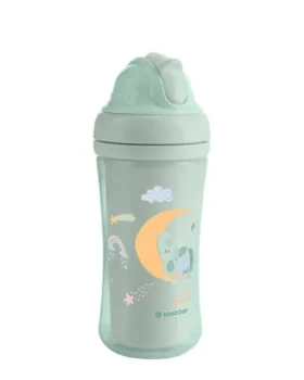 KikkaBoo Hrnek se silikonovým brčkem 220ml 8m+ Moony me Mint / od 8 měsíců (31302030080KB)
