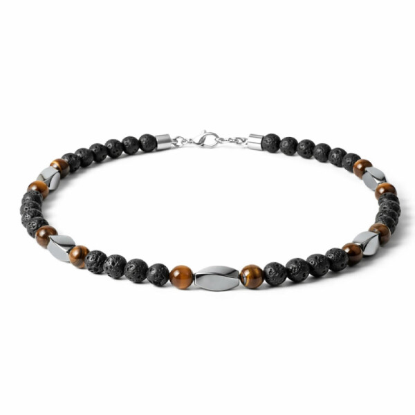 Pánský korálkový náhrdelník Mateo - lávový kámen, tygří oko, hematit, Černá 70 cm