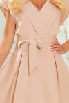 Rozšířené béžové dámské šaty s přeloženým obálkovým výstřihem XXL model 17249621 - numoco