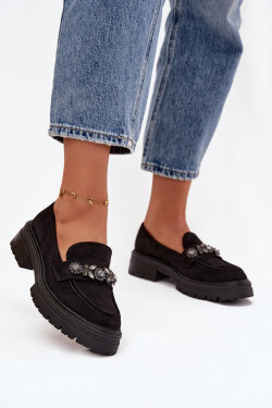 Eko Semišové Mokasíny Dámské S Dekorativní Broží Černé Valiana 39