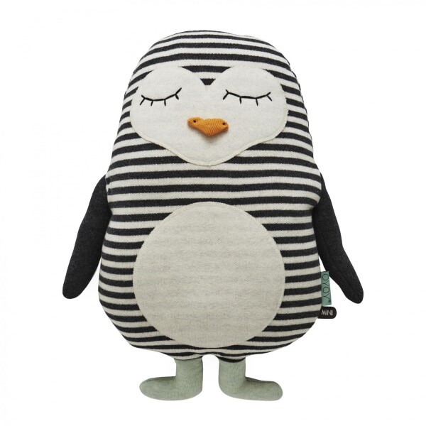 OYOY Dětský polštářek/plyšák tučňák Pingo, černá barva, textil