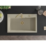 MEXEN/S - Elix granitový dřez 1-miska 800 x 500 mm, béžový, sifon zlatá 6527801005-69-G