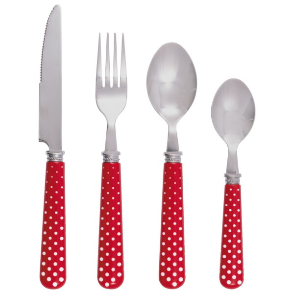 GREEN GATE Sada příborů Dotty Red – set 4 ks, červená barva, kov, plast