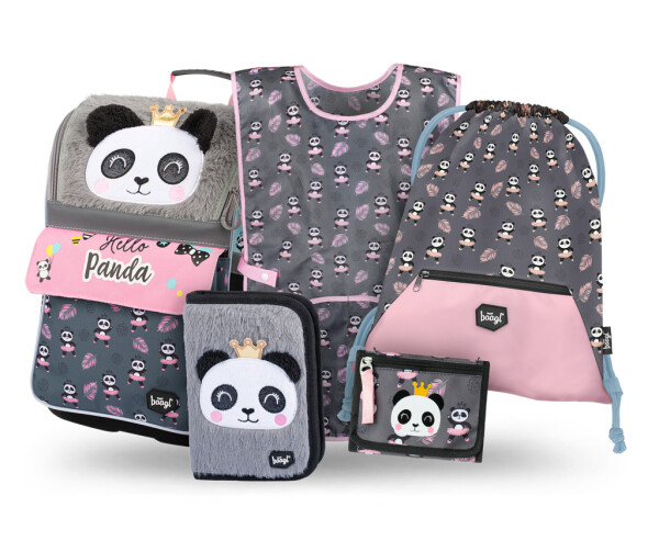 5 SET Zippy Panda: aktovka, penál, sáček, zástěra, peněženka