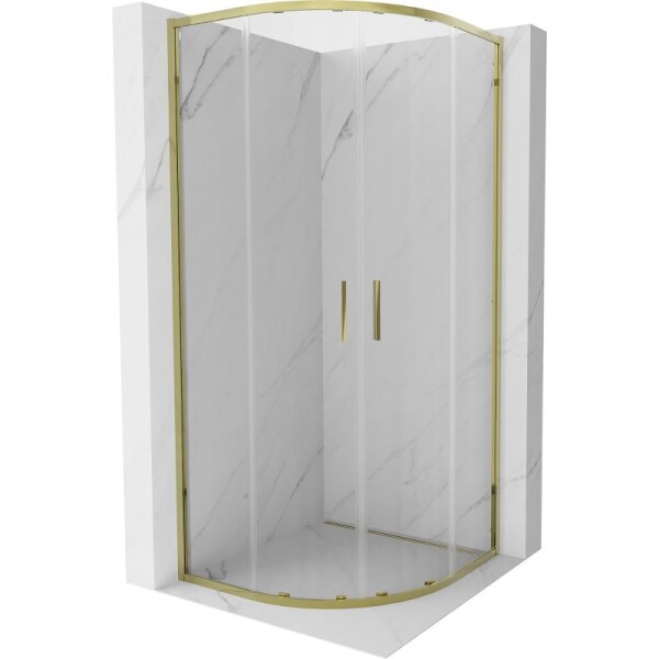 MEXEN - Exo čtvrtkruhový posuvný sprchový kout 100 x 100, transparent, zlato 8132-100-100-50-00