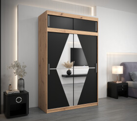 Šatní skříň Abi Bo s nástavcem Barva korpusu: Dub artisan, Rozměry: 150 cm, Dveře: Černá
