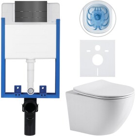 CERANO Kompletní WC set Profi/Cesso - bílá lesklá - WC tlačítko Line/Tmavě šedá - pro zazdění - 49x36 cm